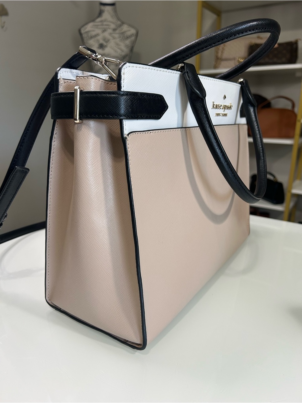 Kate Spade Large Leather Satchel in Blush, White & Black - Picture 4 of 12